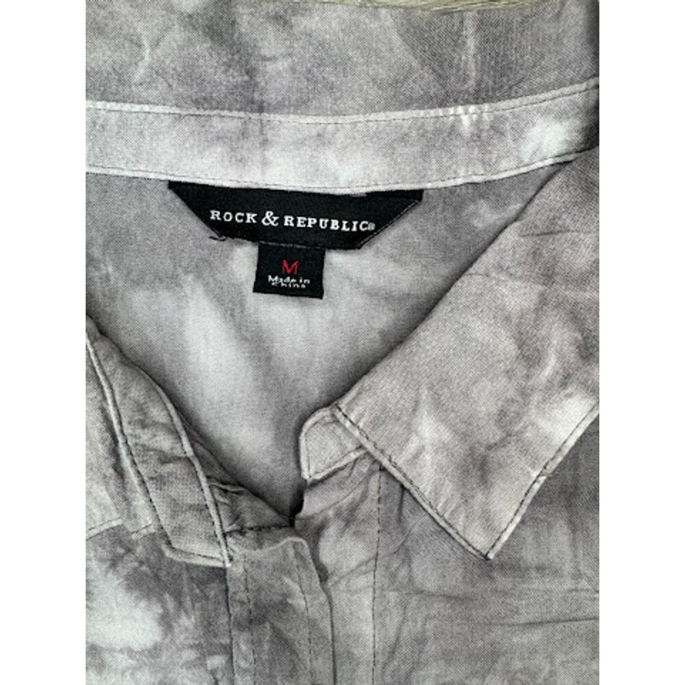 Tie Dye Sleeveless Button Front Blouse Gray White Utility Shirt Women's Medium - Picture 2 of 3